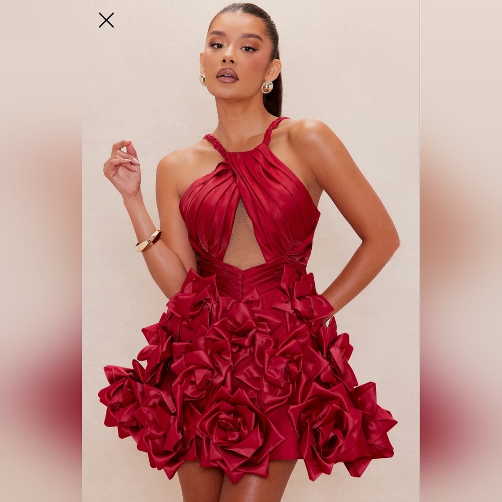 Fashion Nova Red Floral Midi Dress
